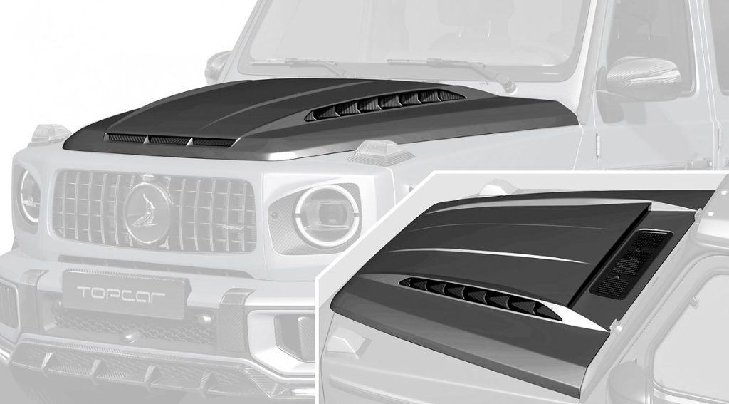 ฝากระโปรงหน้า Carbon Fiber ลาย Aero Style W465 G-Class แบบพ่นสี ทรง TOPCAR INFERNO Light Pack