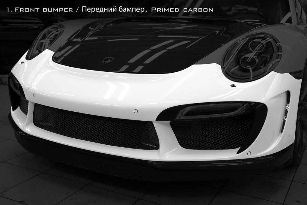 กันชนหน้า Carbon Fiber PORSCHE 991 911 Carrera แบบพ่นสี ทรง TOPCAR Stinger GTR