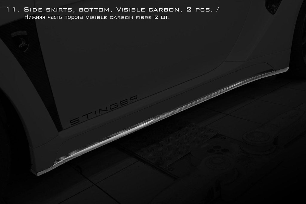 สเกิร์ตข้าง Carbon Fiber คาร์บอนเคลือบเงา PORSCHE 991 911 Carrera ทรง TOPCAR Stinger GTR 2 ชิ้น