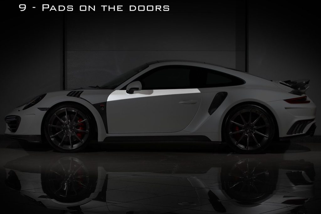 คิ้วประตู Carbon Fiber แผ่นปิด PORSCHE 991.2 911 Carrera แบบพ่นสี ทรง TOPCAR Stinger GTR gen.2 2 ชิ้น