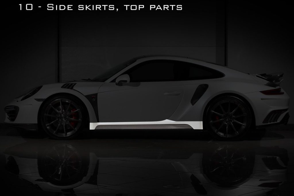 สเกิร์ตข้าง Carbon Fiber PORSCHE 991.2 911 Carrera แบบพ่นสี ทรง TOPCAR Stinger GTR gen.2 2 ชิ้น