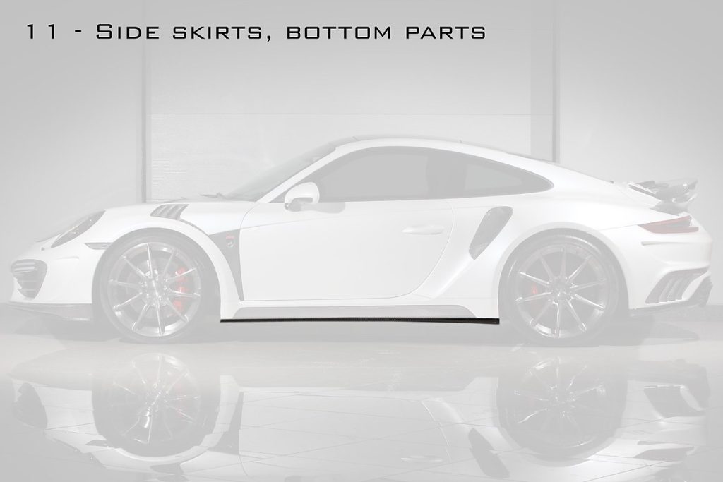 สเกิร์ตข้าง Carbon Fiber ส่วนล่าง PORSCHE 991.2 911 Carrera ทรง TOPCAR Stinger GTR gen.2 2 ชิ้น