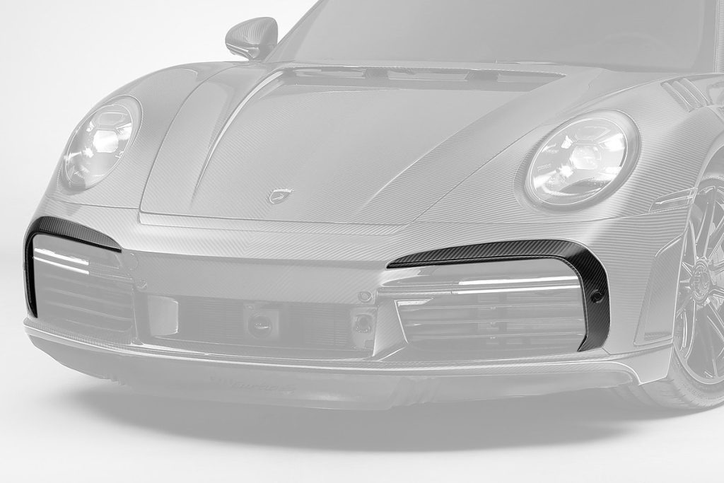 กันชนหน้า Carbon Fiber ชิ้นเสริม PORSCHE 992 911 Carrera ทรง TOPCAR Stinger GTR Carbon Edition 2 ชิ้น