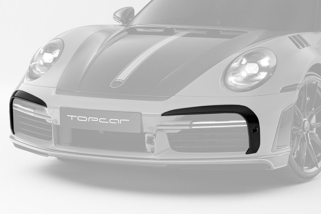 กันชนหน้า Carbon Fiber ชิ้นเสริม PORSCHE 992 911 Carrera ทรง TOPCAR Stinger GTR 3.0 2 ชิ้น