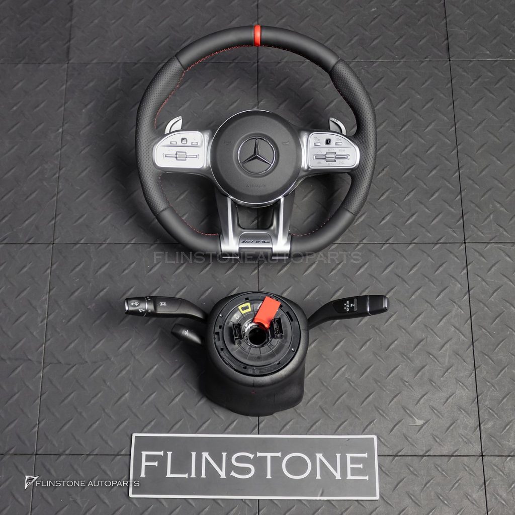 คอพวงมาลัย+พวงมาลัย พร้อม Airbag สำหรับ Mercedes-Benz C238 E-Class ก้านสีโครเมี่ยม หนังสีดำ ด้ายสีแดง