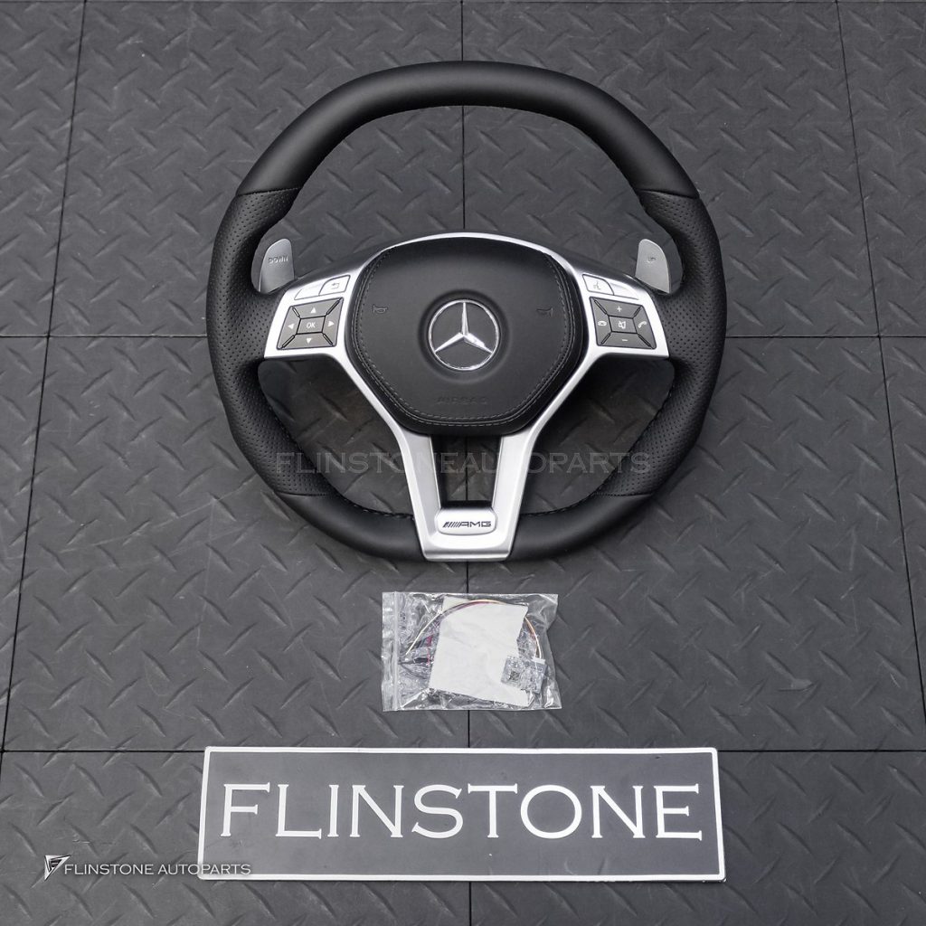พวงมาลัย พร้อม Airbag สำหรับ W212 E-Class หนังดำ ด้ายดำ ก้านสีโครเมี่ยม
