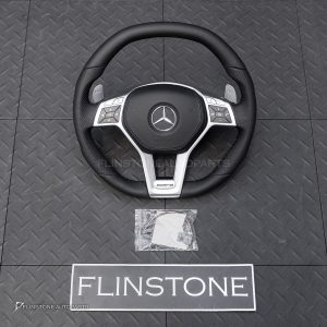 พวงมาลัย พร้อม Airbag สำหรับ W212 E-Class หนังดำ ด้ายดำ ก้านสีโครเมี่ยม