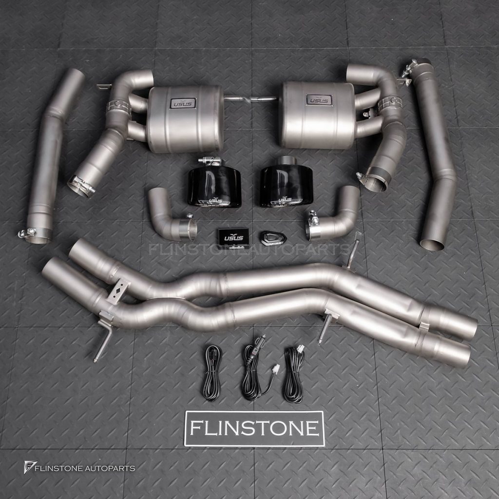 ชุดท่อ USUS EXHAUST TITANIUM สำหรับ PORSCHE CAYENNE 9Y0 สีไทเท ทรง Turbo GT ปลายออกคู่กลาง