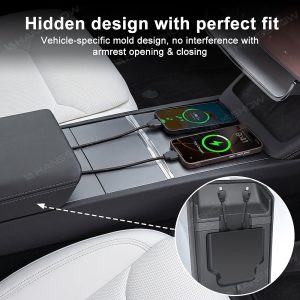 กล่องเก็บของในรถ คอนโซลกลาง Hansshow Tesla Model Y Juniper Highland (CHARGING 120W DOCK)