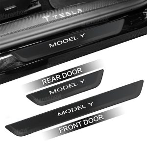illuminated door sill kit with steering wheel trim Hansshow Tesla Model Y Juniper