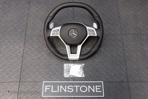 พวงมาลัย พร้อม Airbag สำหรับ W212 E-Class หนังดำ ด้ายดำ ก้านสีโครเมี่ยม