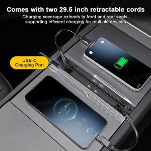 กล่องเก็บของในรถ คอนโซลกลาง Hansshow Tesla Model Y Juniper (RETRACTABLE CHARGING CABLES)