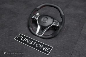 พวงมาลัย พร้อม Airbag สำหรับ W207 E-Class หนังดำ ด้ายแดง กรอบสี ดำ-เงิน