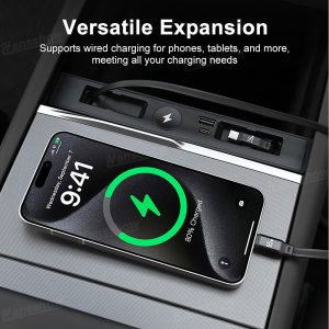 กล่องเก็บของในรถ คอนโซลกลาง Hansshow Tesla Model Y Juniper Highland (WIRELESS ADAPTER CHARGER)