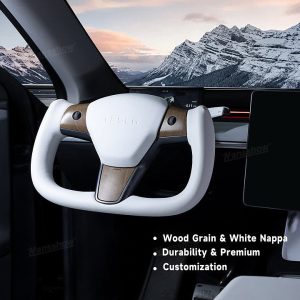 พวงมาลัย พวงมาลัย Hansshow Tesla Model Y (Y/3WHITE GRAIN WOOD)