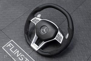 พวงมาลัย พร้อม Airbag สำหรับ W207 E-Class หนังAlcantaraดำ ด้ายขาว ก้านสีโครเมี่ยม