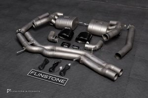 ชุดท่อ USUS EXHAUST TITANIUM สำหรับ PORSCHE CAYENNE 9Y0 สีไทเท ทรง Turbo GT ปลายออกคู่กลาง