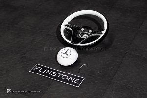 พวงมาลัย พร้อม Airbag สำหรับ X167 GLS-Class MAYBACH หนังสีขาว กรอบดำเงา-โครเมี่ยม ด้ายขาว โลโก้ MAYBACH