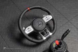 คอพวงมาลัย+พวงมาลัย พร้อม Airbag สำหรับ Mercedes-Benz C238 E-Class ก้านสีโครเมี่ยม หนังสีดำ ด้ายสีแดง