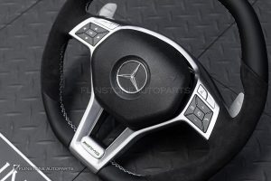 พวงมาลัย พร้อม Airbag สำหรับ W207 E-Class หนังAlcantaraดำ ด้ายขาว ก้านสีโครเมี่ยม