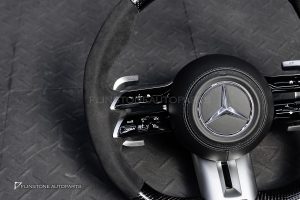 พวงมาลัย Carbon fier พร้อม Airbag สำหรับ W465 G-Class G500 หนังดำ ด้ายดำ กรอบสี ดำ-เงิน