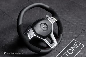 พวงมาลัย พร้อม Airbag สำหรับ W207 E-Class หนังดำ ด้ายแดง กรอบสี ดำ-เงิน