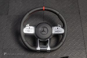 คอพวงมาลัย+พวงมาลัย พร้อม Airbag สำหรับ Mercedes-Benz C238 E-Class ก้านสีโครเมี่ยม หนังสีดำ ด้ายสีแดง