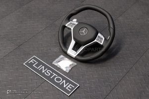 พวงมาลัย พร้อม Airbag สำหรับ W212 E-Class หนังดำ ด้ายดำ ก้านสีโครเมี่ยม