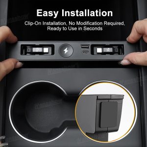 กล่องเก็บของในรถ คอนโซลกลาง Hansshow Tesla Model Y Juniper Highland (WIRELESS ADAPTER CHARGER)