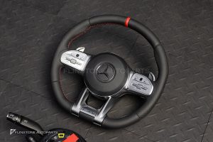 คอพวงมาลัย+พวงมาลัย พร้อม Airbag สำหรับ Mercedes-Benz C238 E-Class ก้านสีโครเมี่ยม หนังสีดำ ด้ายสีแดง