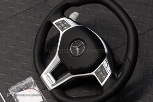 พวงมาลัย พร้อม Airbag สำหรับ W212 E-Class หนังดำ ด้ายดำ ก้านสีโครเมี่ยม