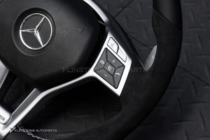 พวงมาลัย พร้อม Airbag สำหรับ W207 E-Class หนังAlcantaraดำ ด้ายขาว ก้านสีโครเมี่ยม