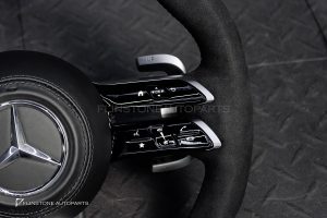 พวงมาลัย Carbon fier พร้อม Airbag สำหรับ W465 G-Class G500 หนังดำ ด้ายดำ กรอบสี ดำ-เงิน