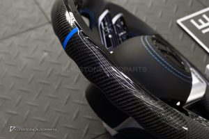พวงมาลัย Carbon fiber พร้อม Airbag พร้อม Display Shift LED สำหรับ W117 CLA-Class หนังดำ ด้ายฟ้า ก้านสีดำเงา-โครเมี่ยม