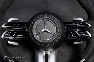 พวงมาลัย Carbon fier พร้อม Airbag สำหรับ W465 G-Class G500 หนังดำ ด้ายดำ กรอบสี ดำ-เงิน