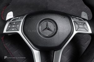 พวงมาลัย พร้อม Airbag สำหรับ W207 E-Class หนังดำ ด้ายแดง กรอบสี ดำ-เงิน