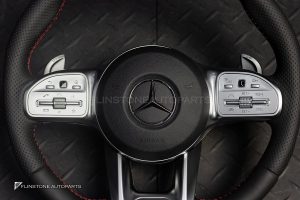 คอพวงมาลัย+พวงมาลัย พร้อม Airbag สำหรับ Mercedes-Benz C238 E-Class ก้านสีโครเมี่ยม หนังสีดำ ด้ายสีแดง