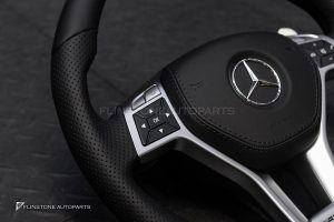 พวงมาลัย พร้อม Airbag สำหรับ W212 E-Class หนังดำ ด้ายดำ ก้านสีโครเมี่ยม