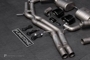 ชุดท่อ USUS EXHAUST TITANIUM สำหรับ PORSCHE CAYENNE 9Y0 สีไทเท ทรง Turbo GT ปลายออกคู่กลาง
