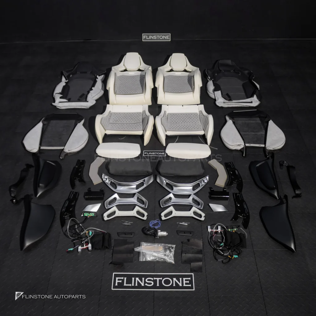 ชุดเบาะ Custom สำหรับ R232 SL-Class SL43 ทรง AMG Bucket Seat หนังดำ-เส้นขาว Alcantaraดำ ด้ายขาว กรอบโครเมียมด้าน ไม่ปั้มหัวหมอน