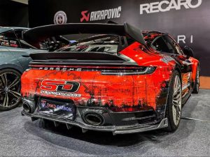 ดิฟฟิวเซอร์ Carbon Fiber Porsche 911 992.1 Carrera Base/S/T/4/4S/Targa 4/4S ทรง TAKD V1 (V1 Rear Diffuser Replacement Tri)