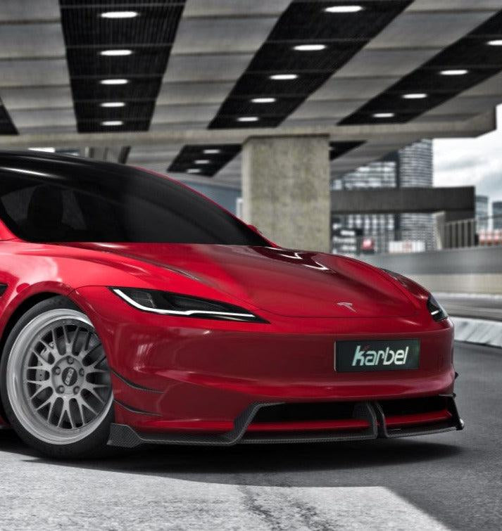 ลิ้นหน้า Carbon Fiber Tesla Model 3 Highland ทรง Karbel Dry Carbon ปี 2024-ON