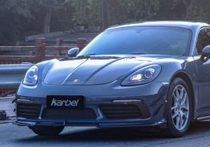 ลิ้นหน้า Carbon Fiber Porsche 718 Cayman Boxster ทรง Karbel ปี 2017-2025