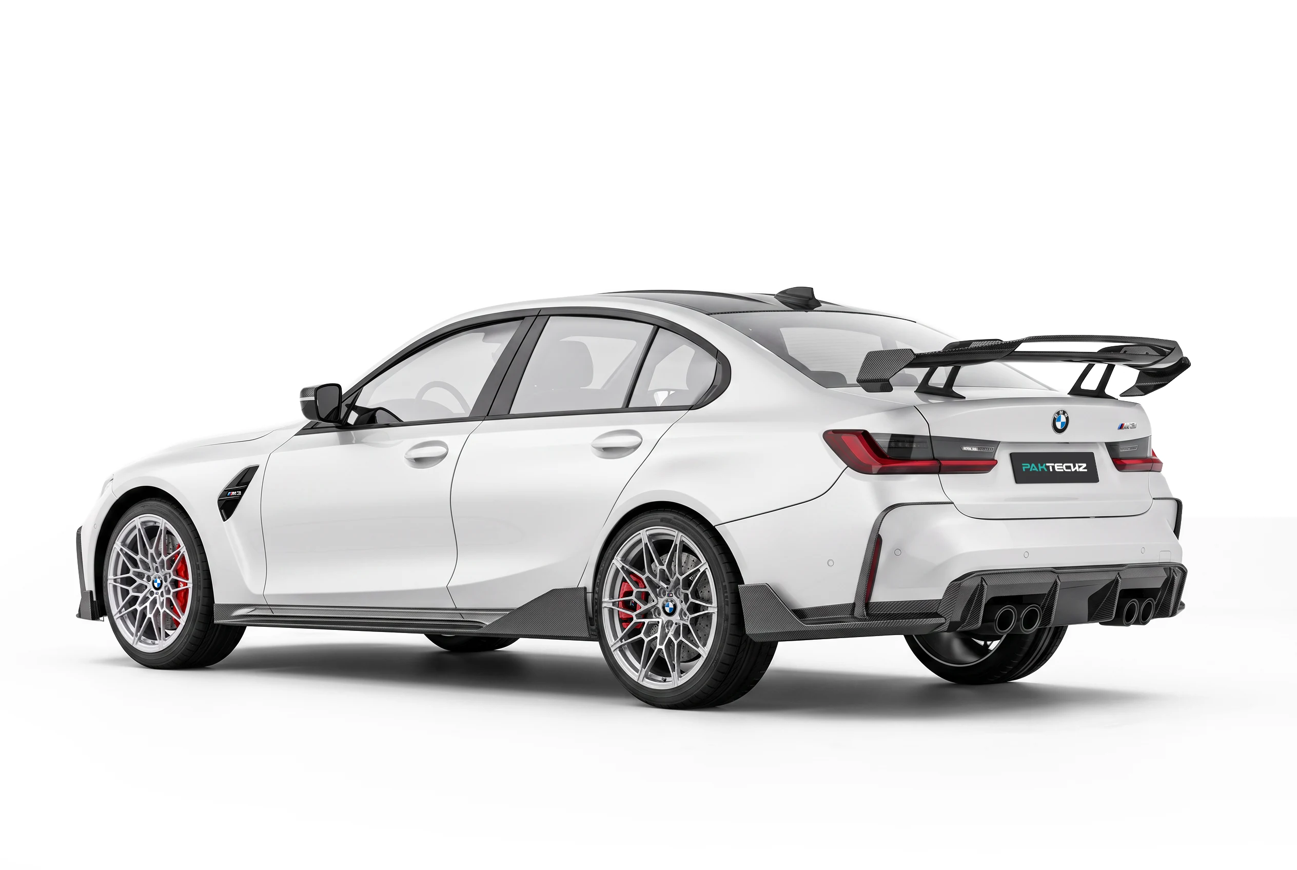 BMW M3 G80 มุมข้าง ติดตั้งสเกิร์ตข้างคาร์บอนไฟเบอร์ PAKTECHZ