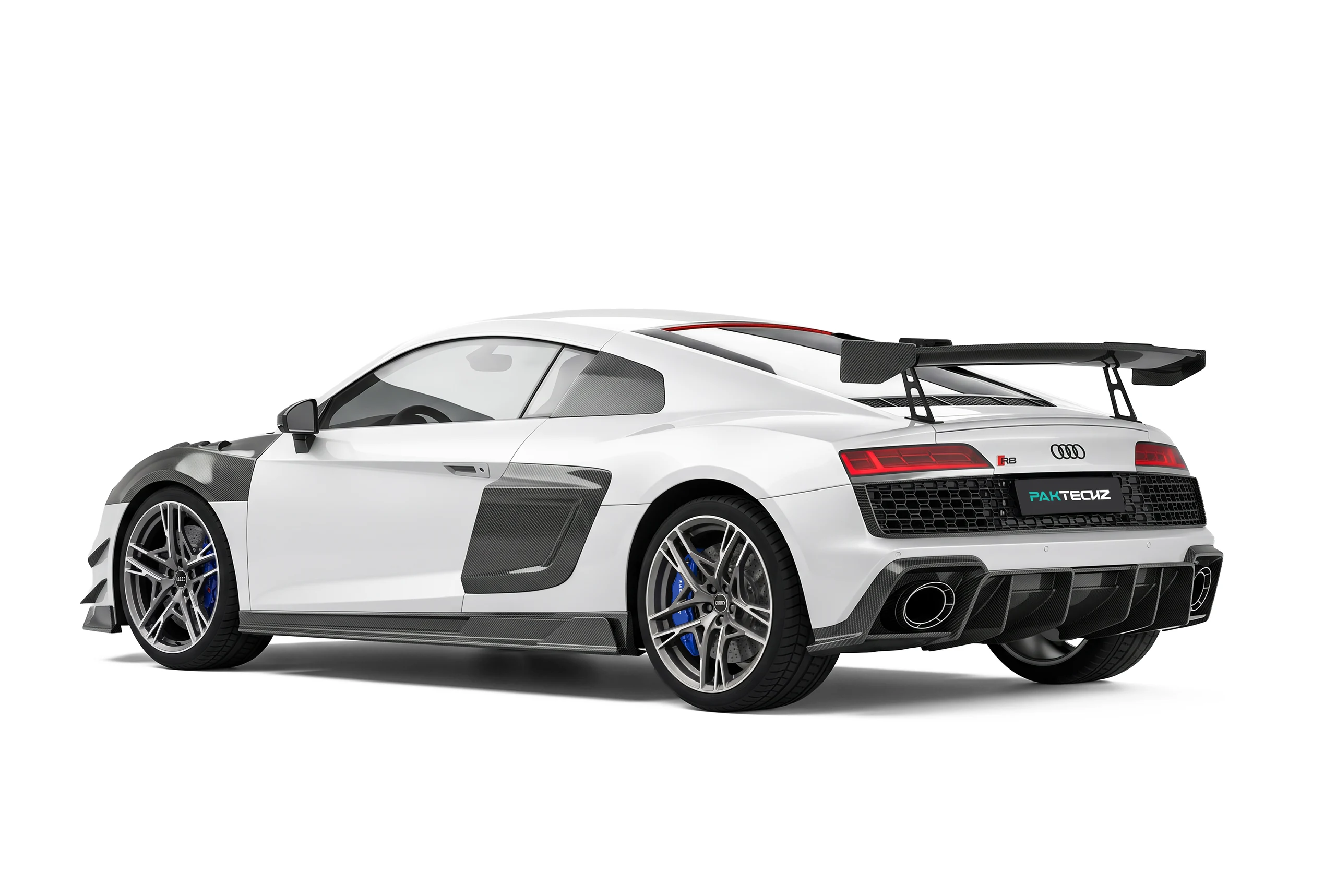 Audi R8 มุมท้ายเฉียง ติดตั้งชุดแต่งคาร์บอนไฟเบอร์ PAKTECHZ
