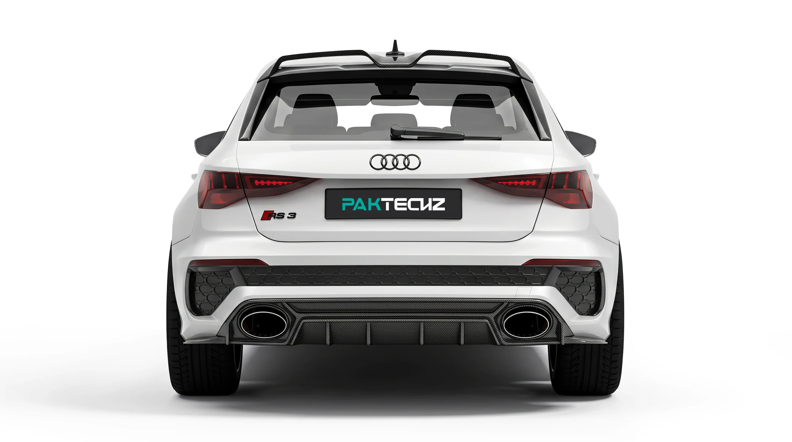 ดิฟฟิวเซอร์หลังและสปอยเลอร์หลังคาคาร์บอนไฟเบอร์ PAKTECHZ บน Audi RS3 8Y