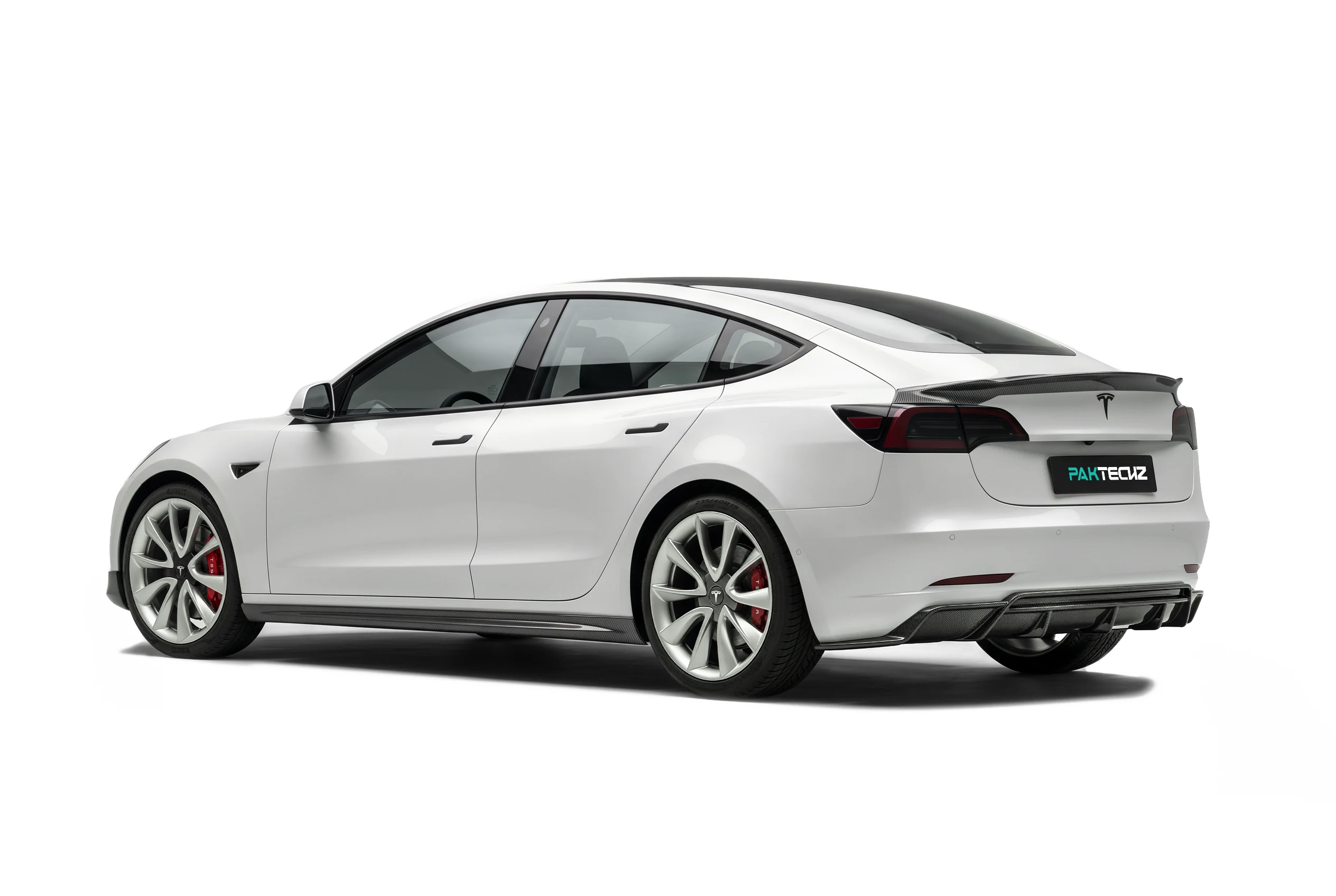 สเกิร์ตข้างและสปอยเลอร์หลังคาร์บอนไฟเบอร์ PAKTECHZ สำหรับ Tesla Model 3