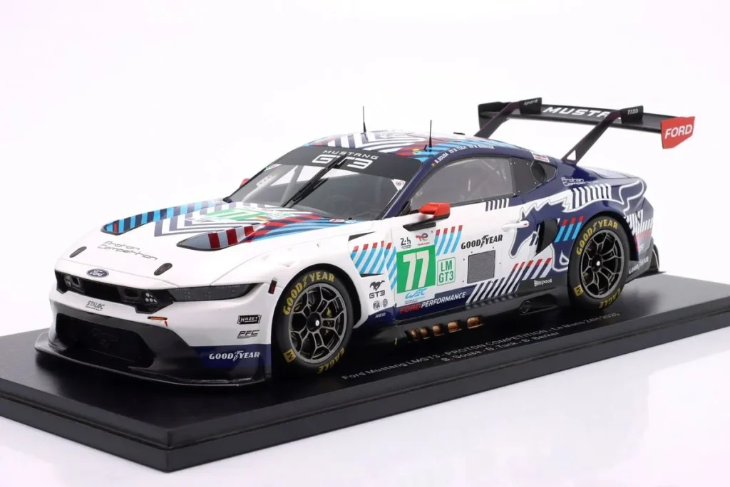 โมเดลรถ 1:18 Ford Mustang GT3 #77 Bernardo Sousa, Ben Tuck, Ben Barker 24 ชั่วโมง เลอมังส์ ปี 2025 Spark