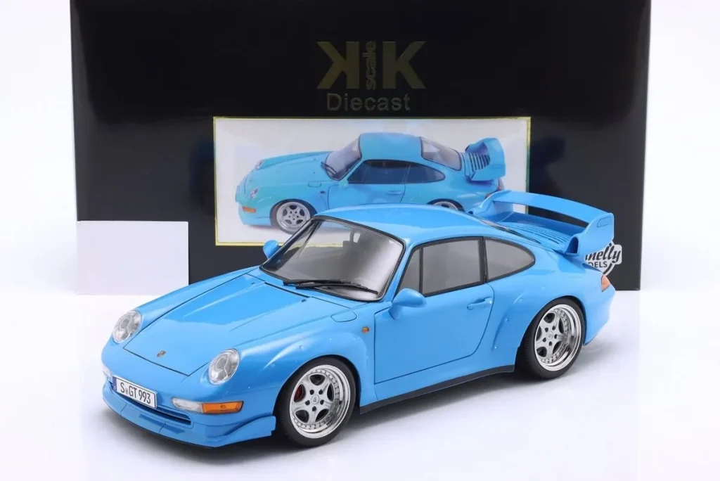 โมเดลรถ 1:12 Porsche 911 (993) GT2 ปี 1996 สีฟ้าอ่อน KK-Scale KKDC120283S