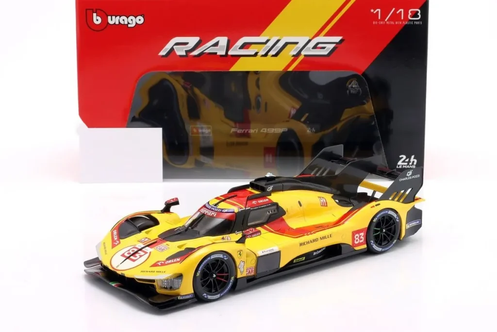 โมเดลรถ 1:18 Ferrari 499P #83 Robert Kubica, Yifei Ye, Philip Hanson ผู้ชนะ 24h LeMans ปี 2025 Bburago